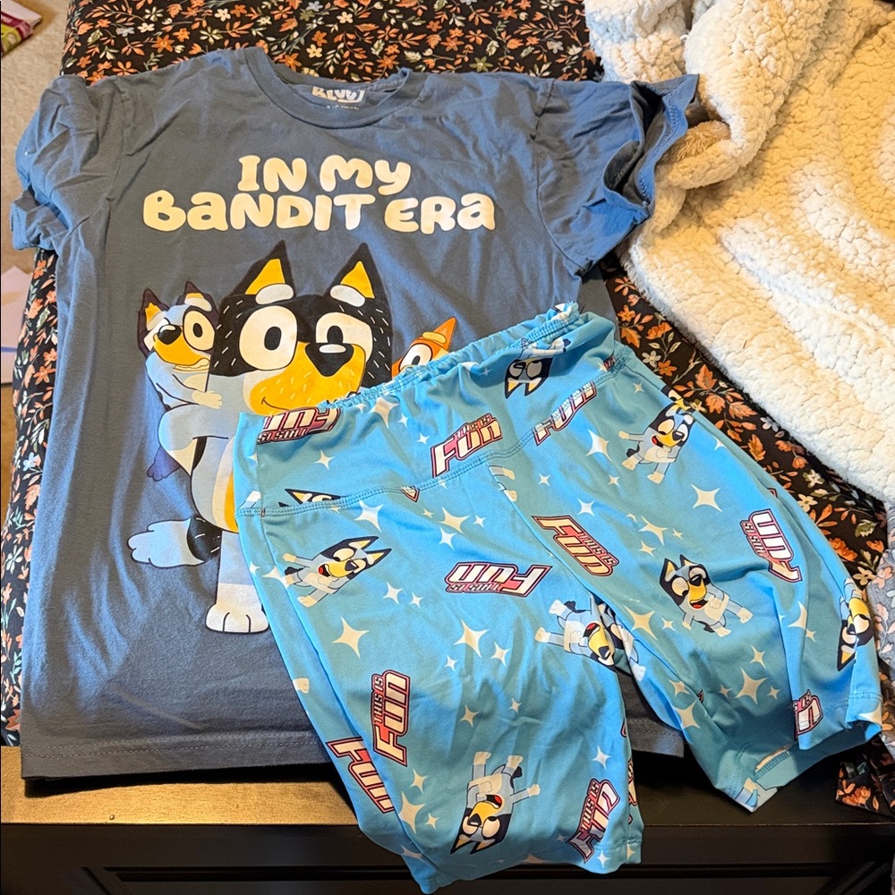 Lucy Blue Kids Pajama Set with Cartoon Bandit Dog Graphic